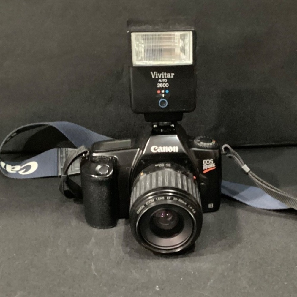 Canon EOS Rebel II 35mm SLR Film Camera, EF 35-80mm Lens, Vivitar 2600 Flash - Picture 2 of 9